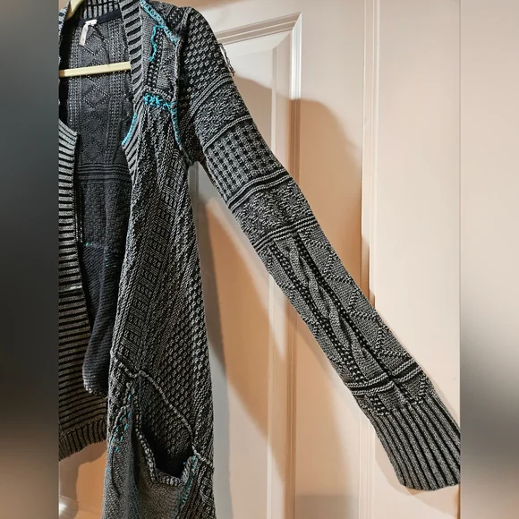 Free People All Washed Out Cardi Asymmetrical Hem Tassel Tie Front Black Small - Picture 6 of 16